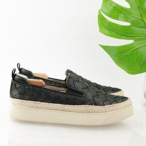 Franco Sarto Womens Hydee Slip On Shoes Size 10 Black Woven Platform Flats Vegan